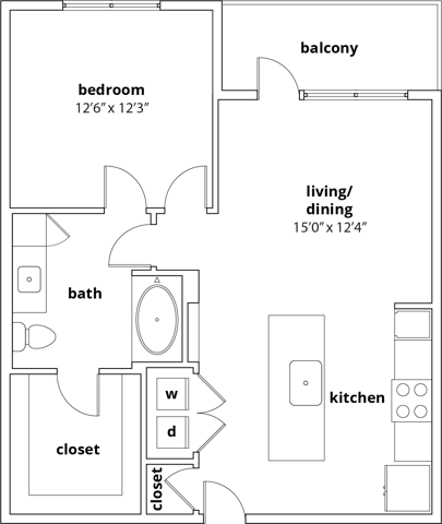 A2 1 Bedroom Floor Plan
