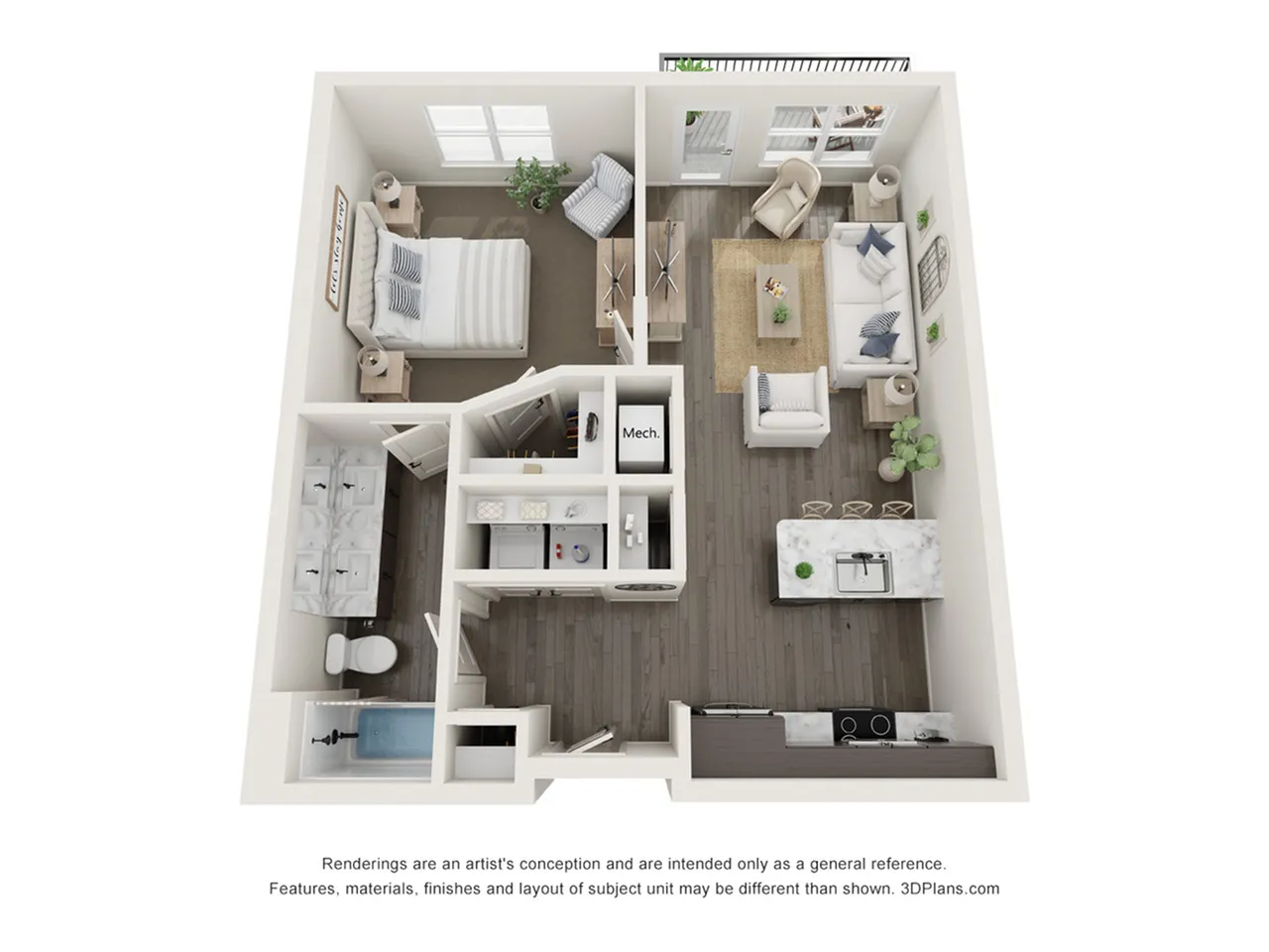 A1 one bed one bath 723 square feet Encore Apartments