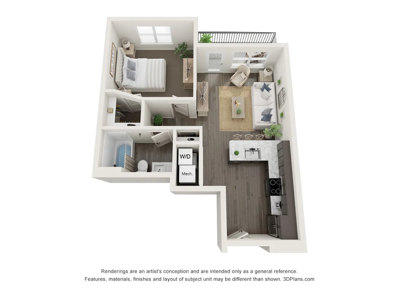 A3 one bedroom one bathroom 643 square feet