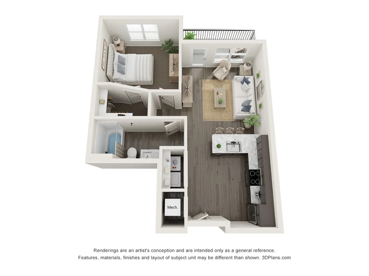 one bedroom one bathroom 690 square feet