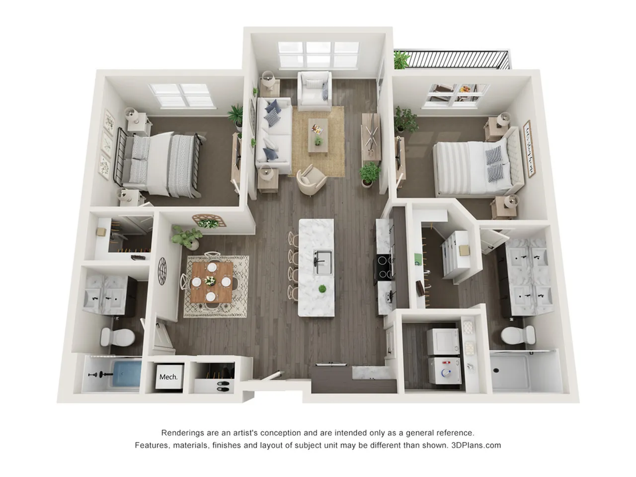 C1 two bedroom two bathroom 1145 square feet Encore Apartments
