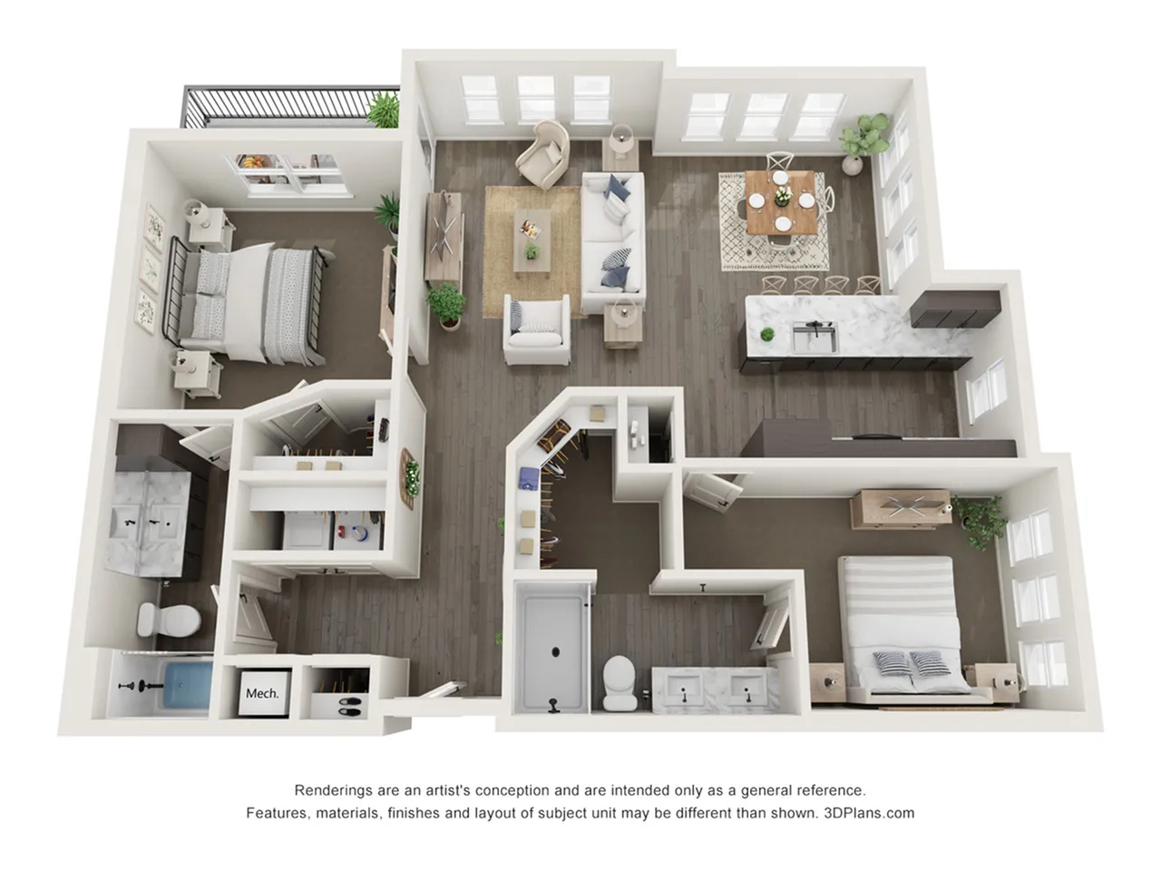 C2 two bedroom two bathroom 1251 square feet