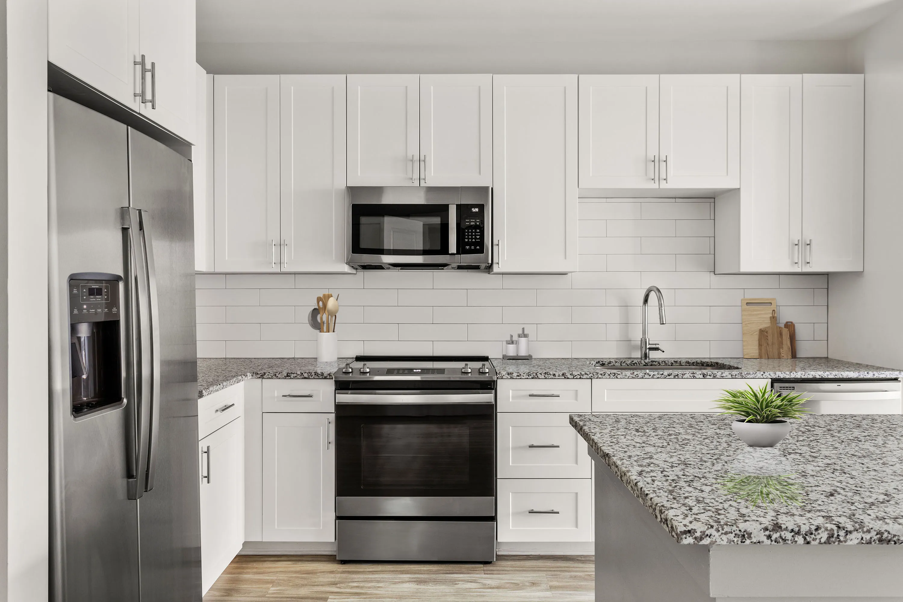 kitchen with granite countertops at Chestnut Farm Apartments in Matthews NC