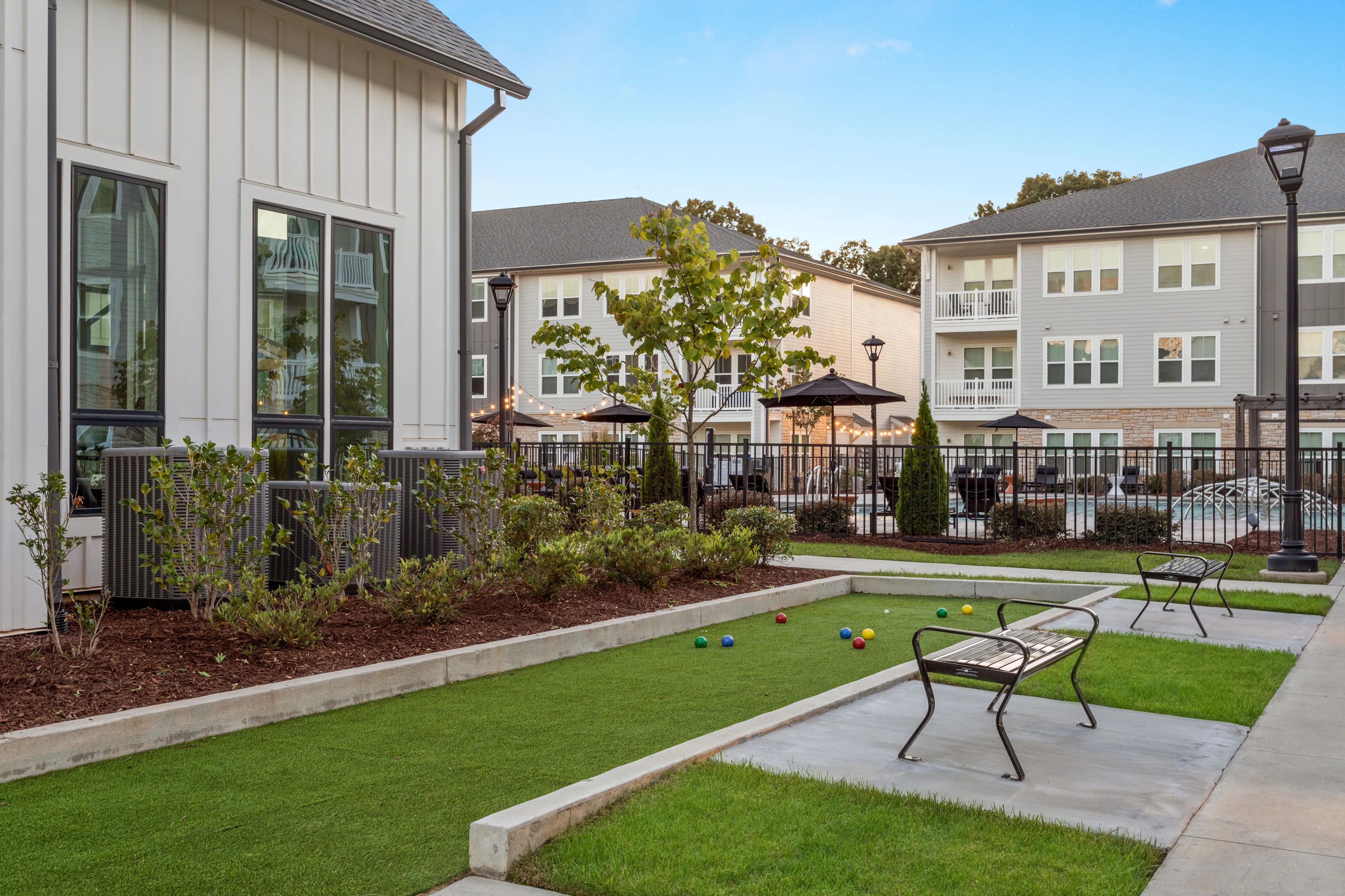 outdoor game court at at Chestnut Farm Apartments in Matthews NC