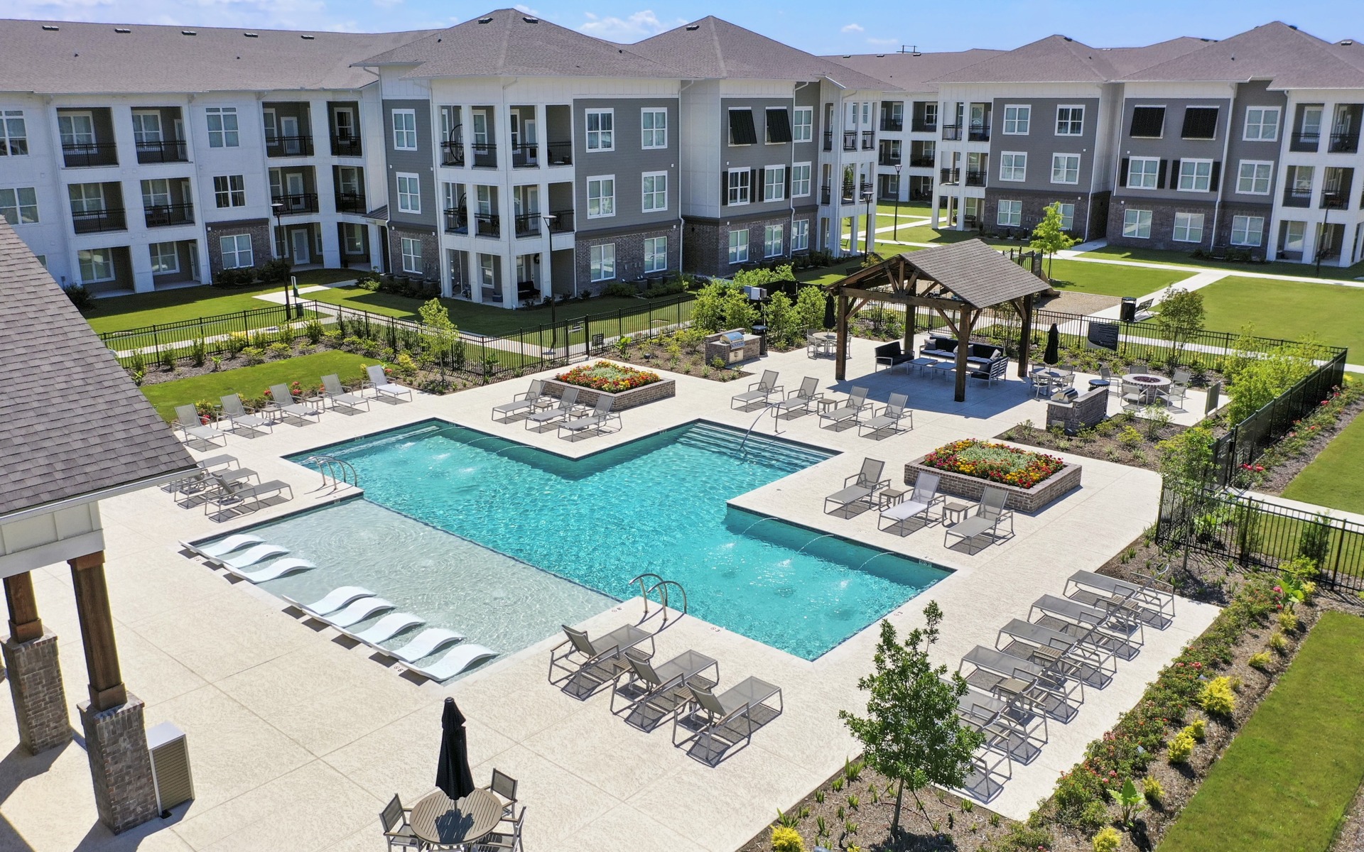 Resort-style Pool and Sundeck with Gazebo at Sweetwater Apartments in Baton Rouge, LA