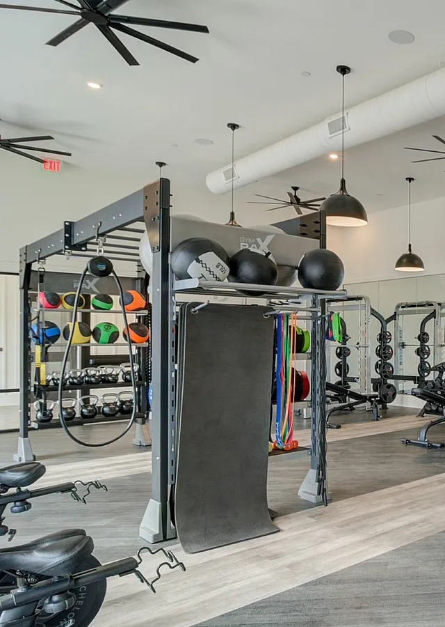 Spacious, modern gym with advanced fitness equipment and sleek design.