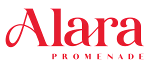 Elegant red script logo for Alara Promenade, exuding sophistication and style.