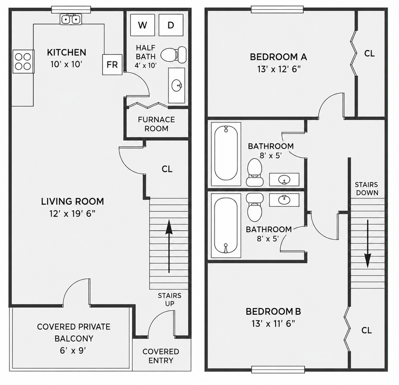 2x2.5 2 Story Townhome