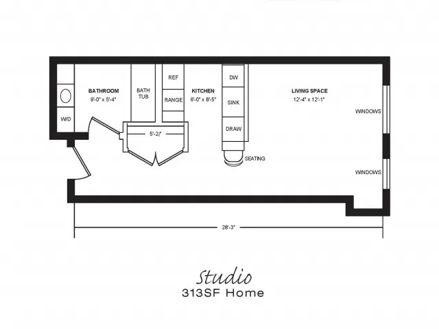 Studio 313 sq ft