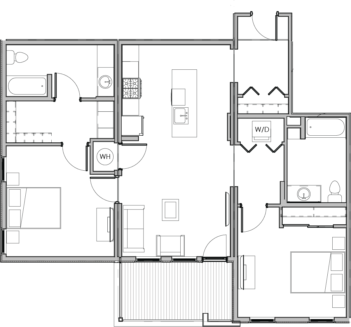 two bedroom two bath, 1,108 square feet