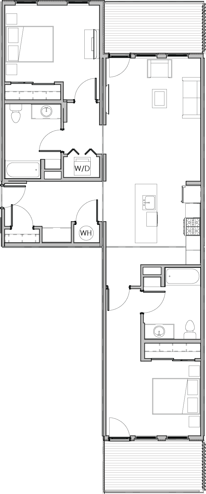 Two bedroom, two bath, 1,137 square feet