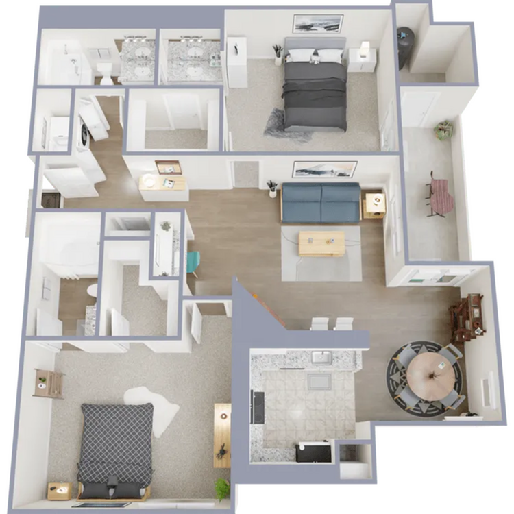 Topaz - two bedroom, two bath, 1,280 square foot apartment