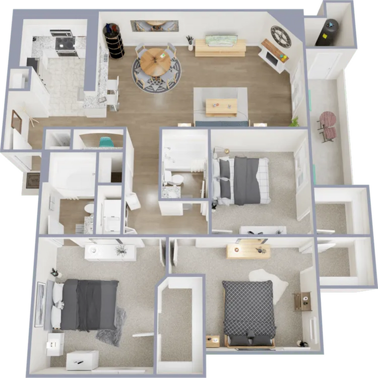 Carnelian - three bedroom, two bath, 1,300 square foot apartment