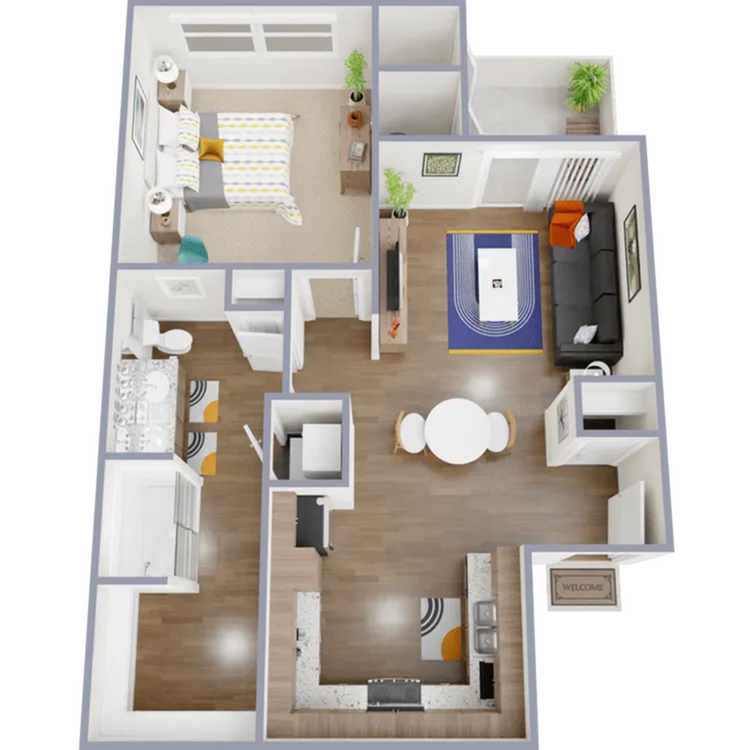 One bedroom, one bath, 704 square foot apartment home