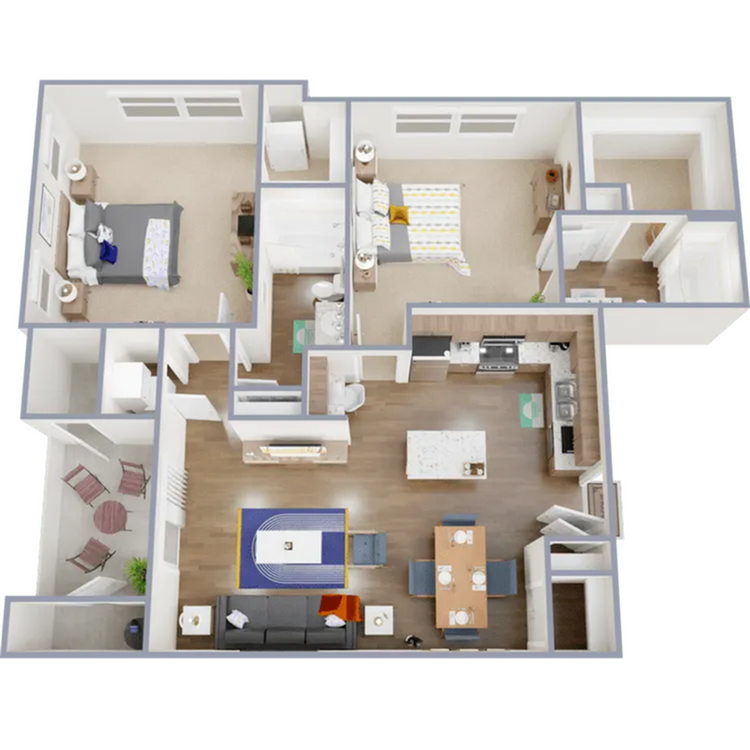 Two bedroom, two bath, 1,104 square foot apartment home