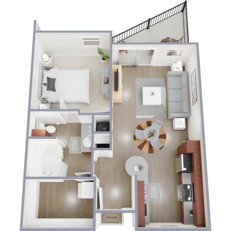 One bedroom, one bath, 686 square foot apartment home