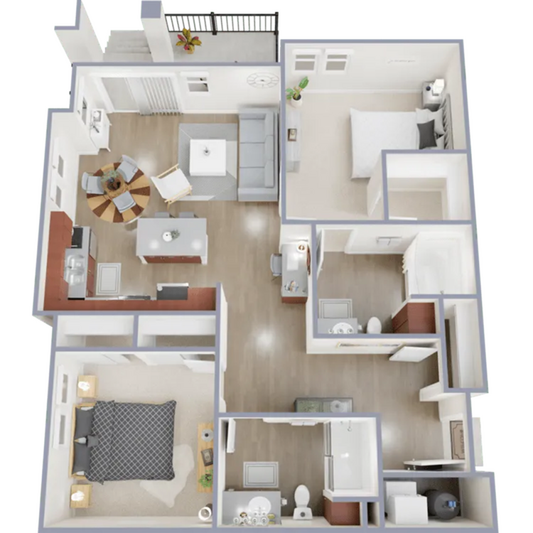 Two bedroom, two bath, 1,167 square foot apartment home