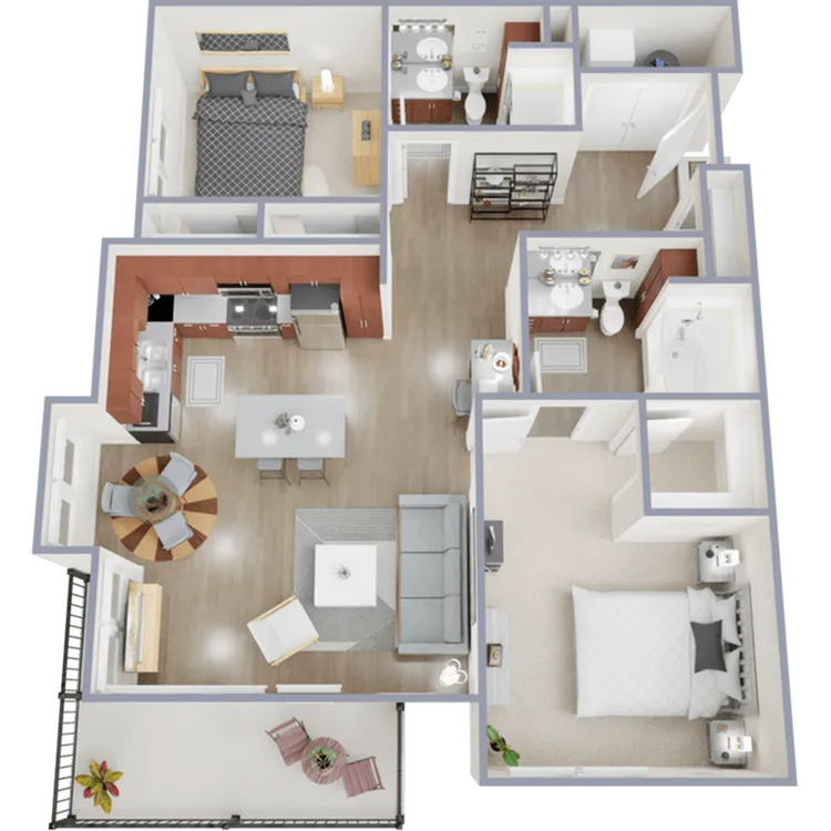 Two bedroom, two bath, 1,130 square foot apartment home