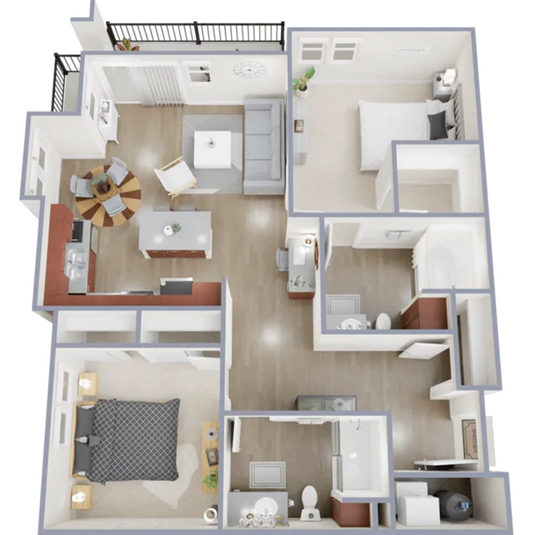 Two bedroom, two bath, 1,122 square foot apartment home