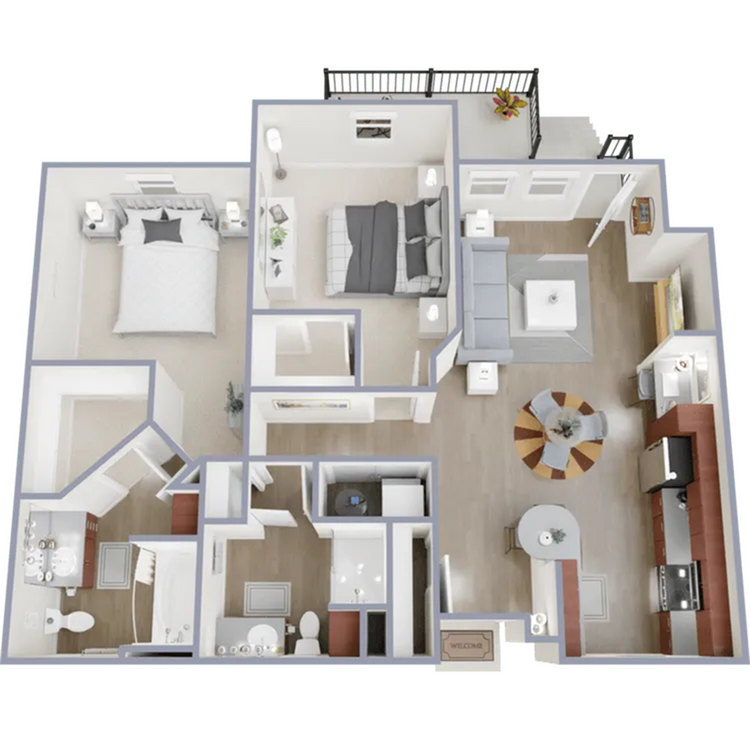 Two bedroom, two bath, 1,060 square foot apartment home