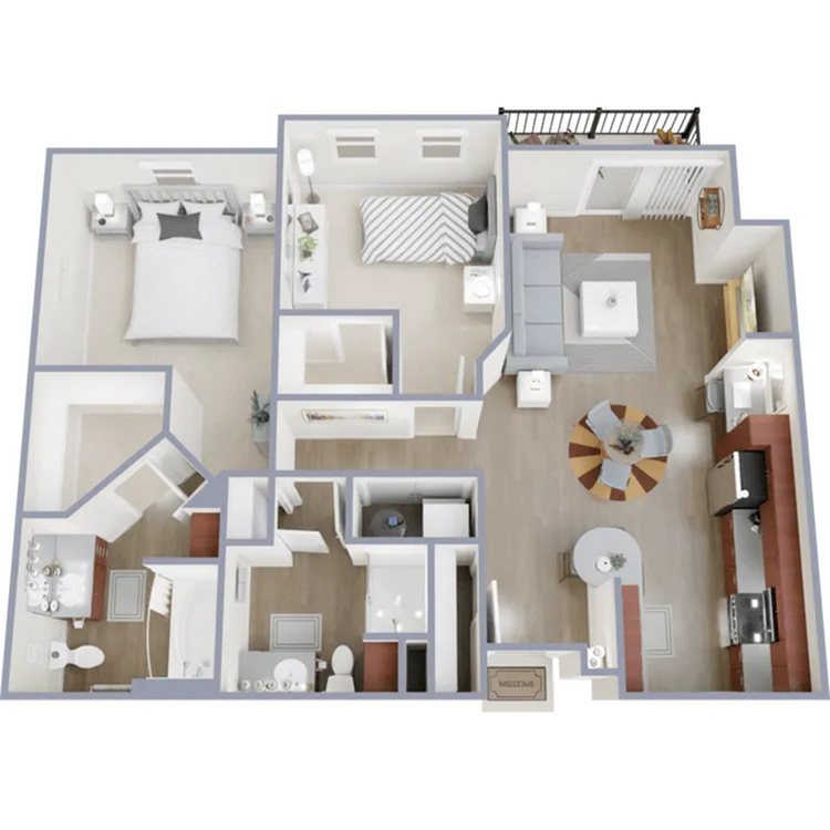Two bedroom, two bath, 1,075 square foot apartment home