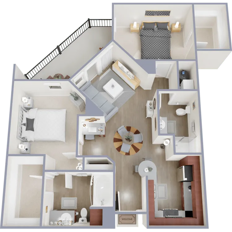 Two bedroom, two bath, 1,194 square foot apartment home