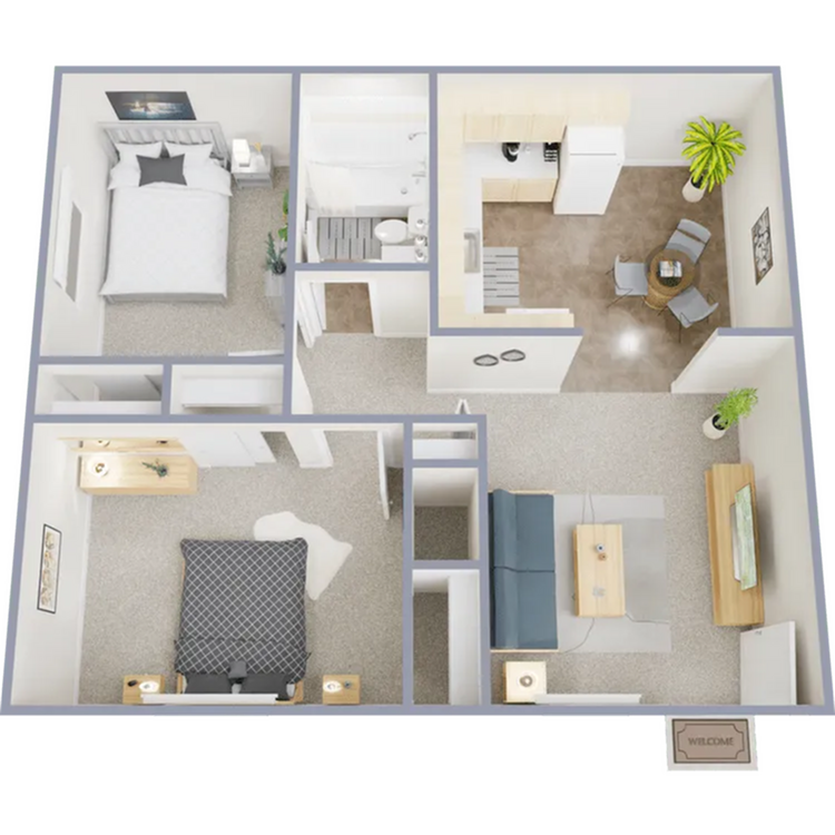 B1 - Two bedroom, one bath, 750 square foot apartment home