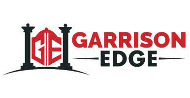 Bold 'Garrison Edge' logo featuring a red and black color scheme with architectural elements.