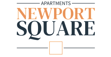 Elegant Newport Square Apartments logo in stylish orange and navy tones, showcasing modern urban living.