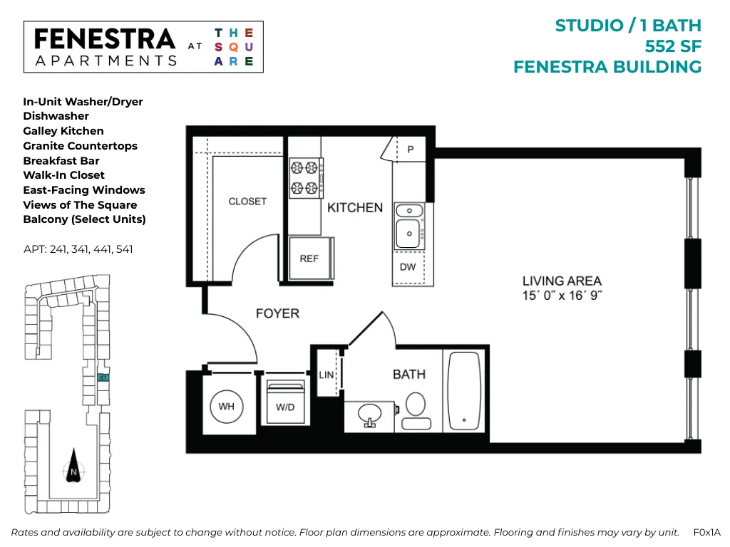 552 SF studio apartment