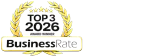 Prestigious BusinessRate Top 3 Award Winner 2026, highlighted by golden laurel wreath design.