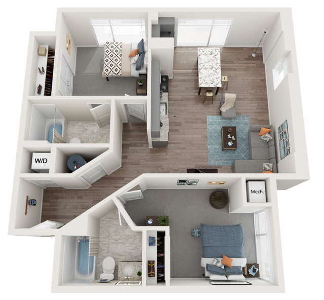 The Monument is a modern 2 Bedroom + 2 Bathroom apartment within walking distance to the University of Maryland, Baltimore.
This floorplan has stainless steel appliances, luxury vinyl flooring and access to all the amenities Prosper has to offer including the 24-hour fitness center, terrace lounge, pet spa, entertainment center and more. Our management team is on-site to quickly respond to any queries.
Wi-Fi is included for your convenience.
LIMITED AVAILABILITY - CONTACT OFFICE FOR DETAILS The Monument