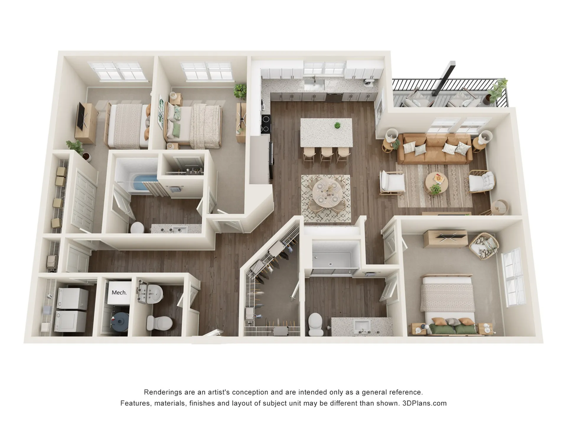 The Juliette | 3 Bed + 2.5 Bath Apartment | 1,538 SF