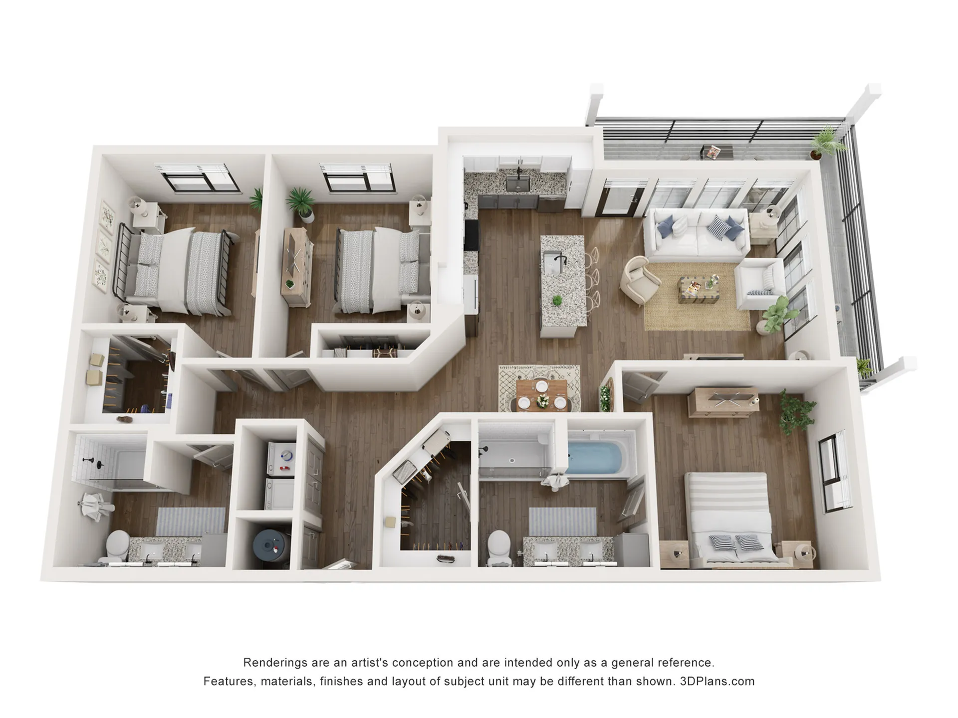 The Carpenter 1,459 SF Three Bedroom Apartment