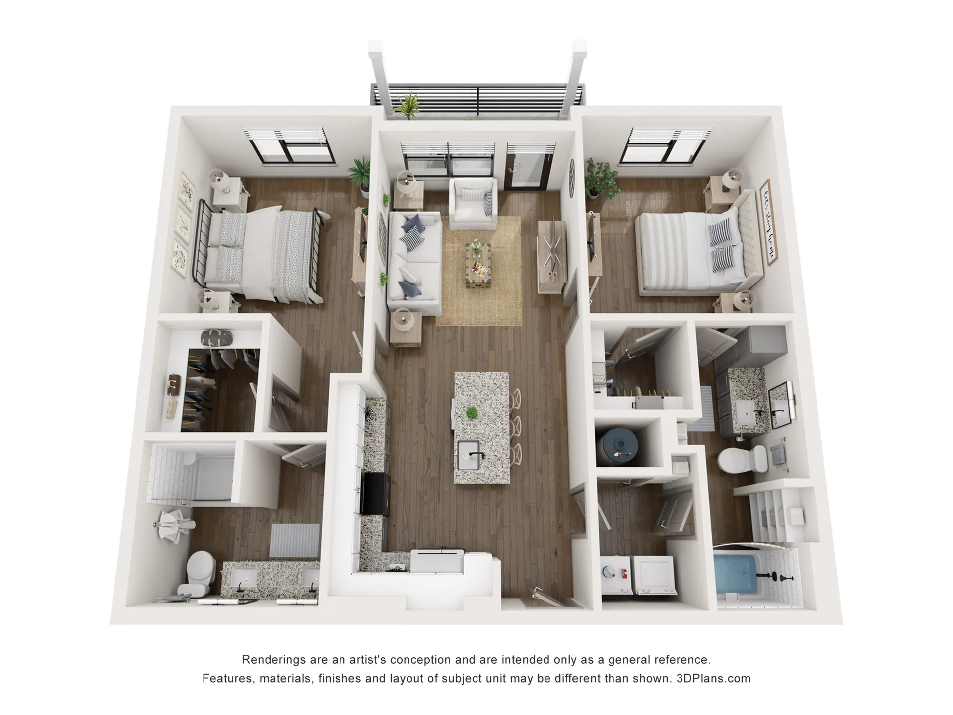 The Linden 1,047 SF Two Bedroom Apartment