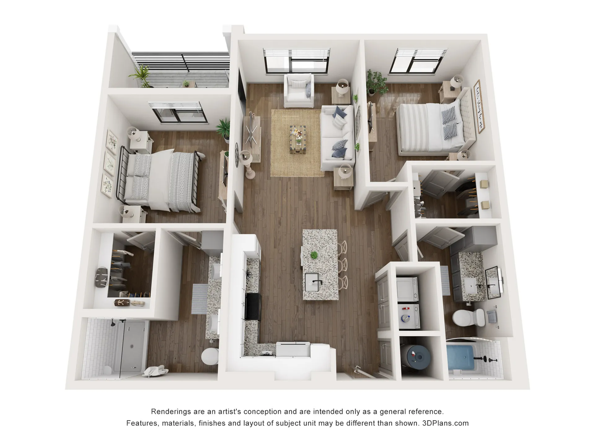 The Franklin 1,098 SF Two Bedroom Apartment