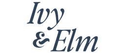 Elegant Ivy & Elm logo in stylish dark blue font.