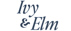 Elegant Ivy & Elm logo featuring sophisticated serif lettering in a deep navy blue.