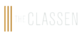 Modern logo design featuring stylish font and elegant gold accents for The Classen.