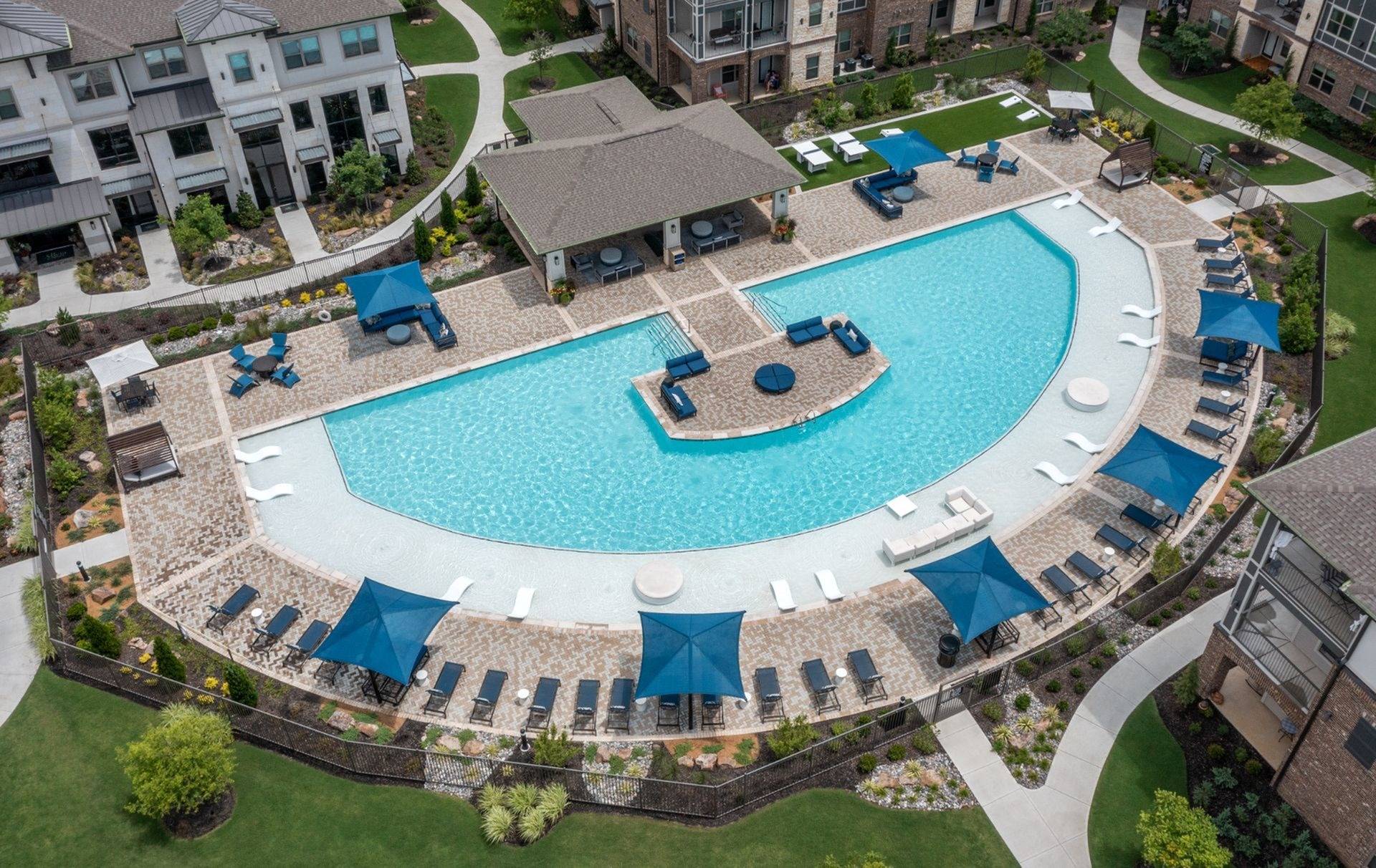 Saltwater Pool Aerial View | Apartments in Fort Worth, TX | Alleia at Presidio