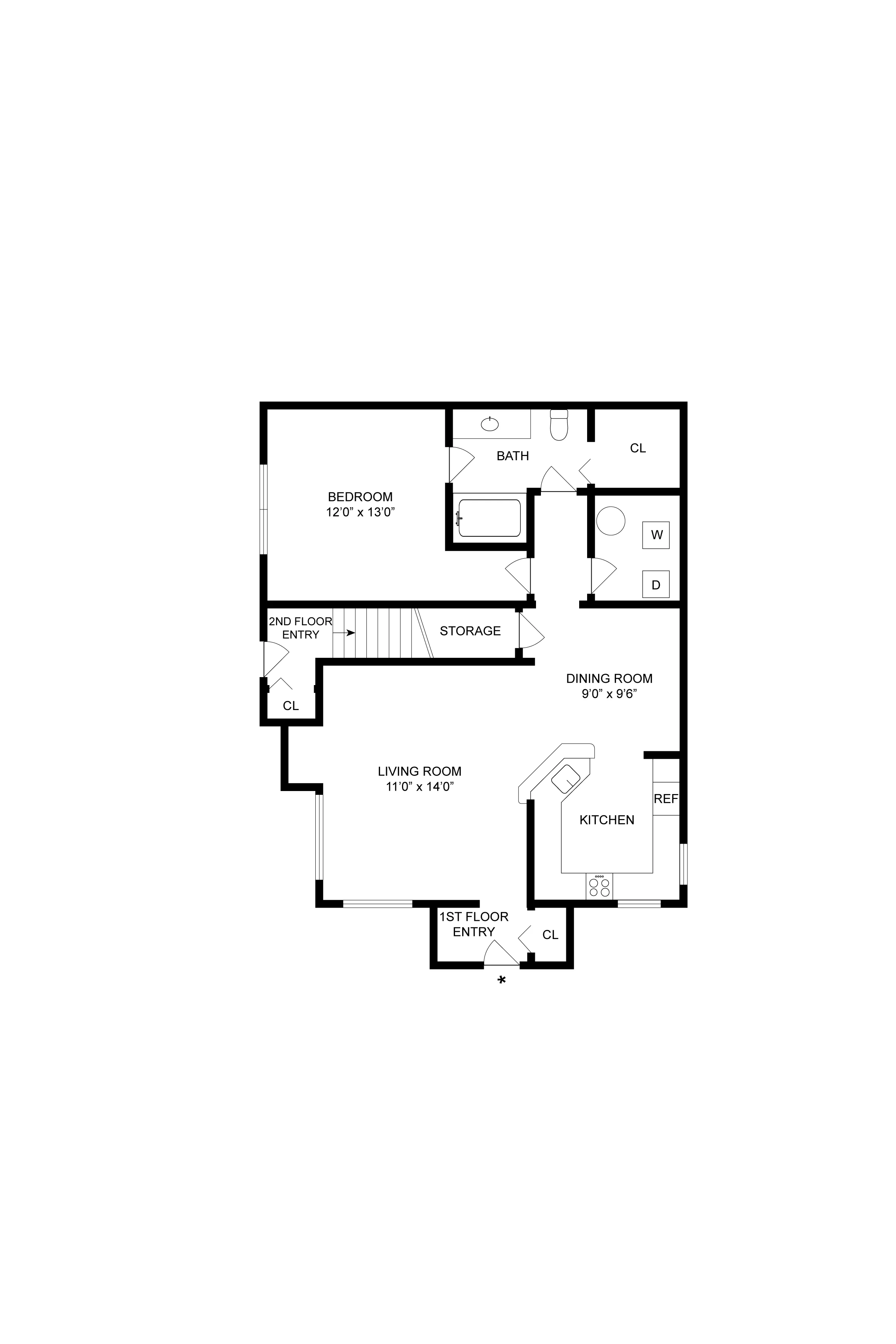 Detailed floor plan showcasing a spacious bedroom, open living room, dining area, and modern kitchen.