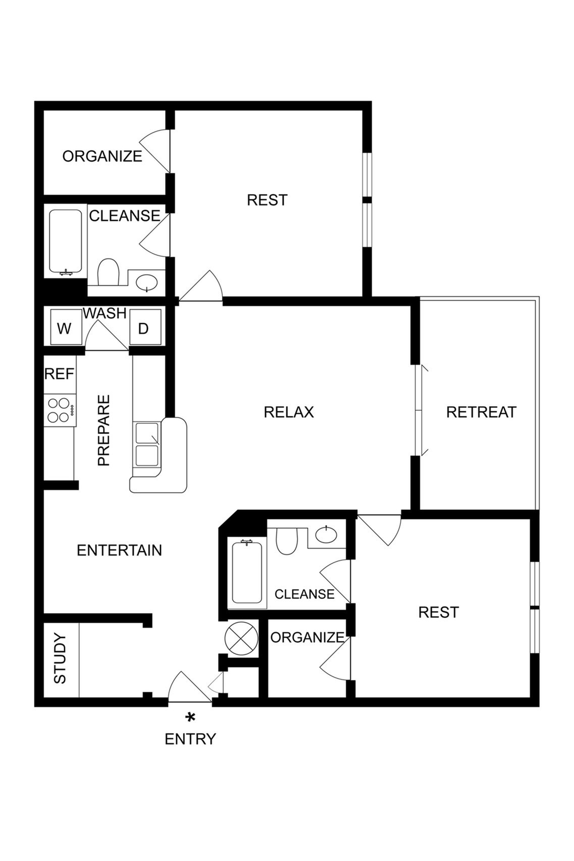 Modern floor plan featuring 3 bedrooms, inviting living area, and gourmet kitchen, optimal for relaxation and entertainment.