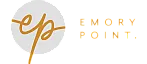 Emory Point logo featuring elegant golden script 'ep' on a circular gray background alongside bold text.