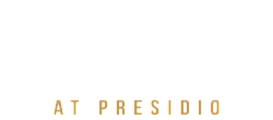 Logo of Alleia at Presidio in white and gold text on a transparent background.