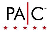 PAC logo with bold letters separated by a red vertical line and five red stars.