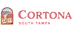 Cortona South Tampa logo with stylized houses and bridge illustration.
