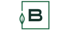 Sleek and modern logo featuring a bold letter 'B' within a chic green square, accented with a nature-inspired leaf design.
