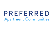 Elegant logo for Preferred Apartment Communities with bold blue lettering and a green underline.