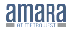 Modern logo for Amara at Metrowest featuring stylish blue typography.