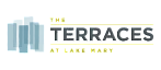 Logo for The Terraces at Lake Mary, featuring stylized blue building silhouettes.